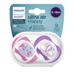 Avent 2 Chupetes Ultra Air Collection Happy 6-18M Niña